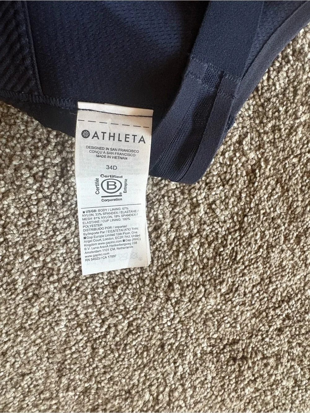 Athleta Navy High-Support speed run Sports bra